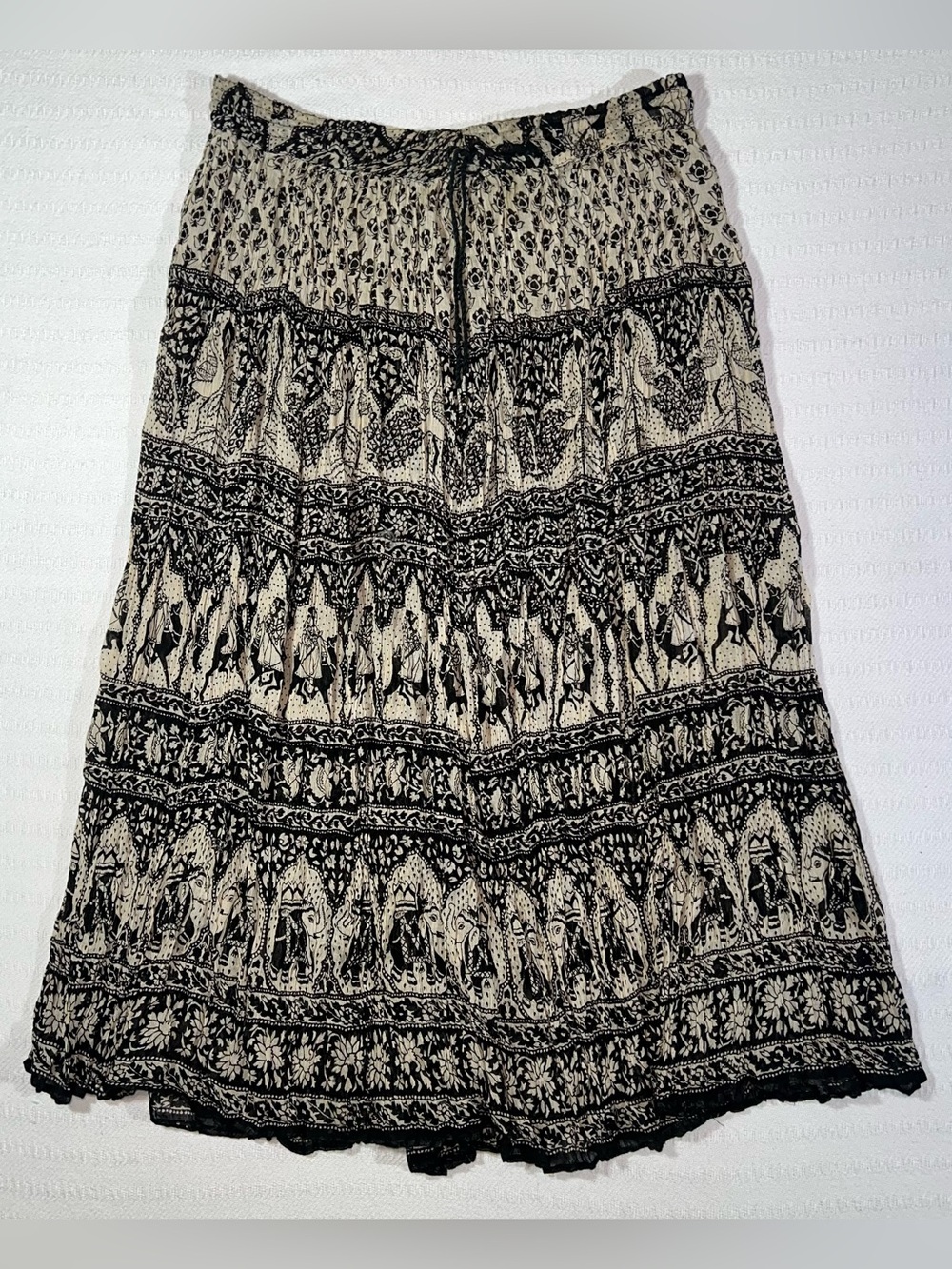 Womens Cotton Boho Tiered Midi Skirt Size L  Vacation Beach Festival